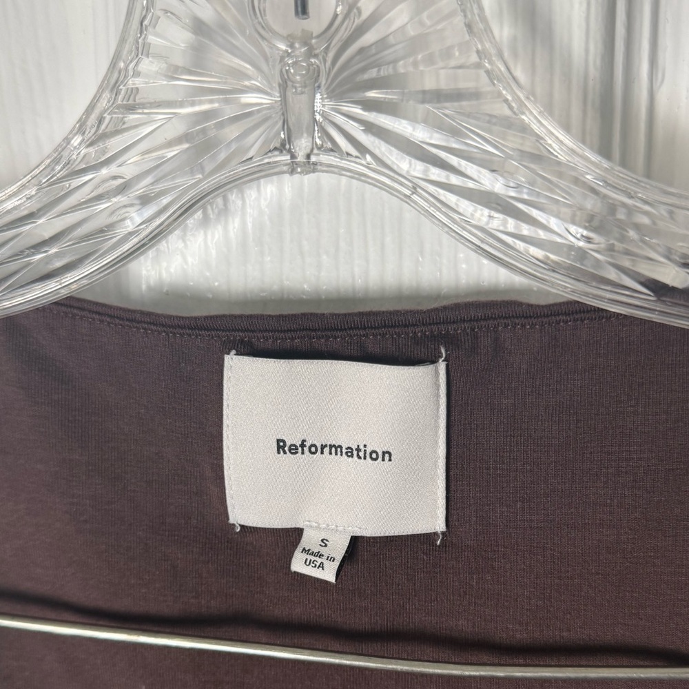 Reformation Kayla Ruched Knit Dress in Mole Brown S - Picture 6 of 7